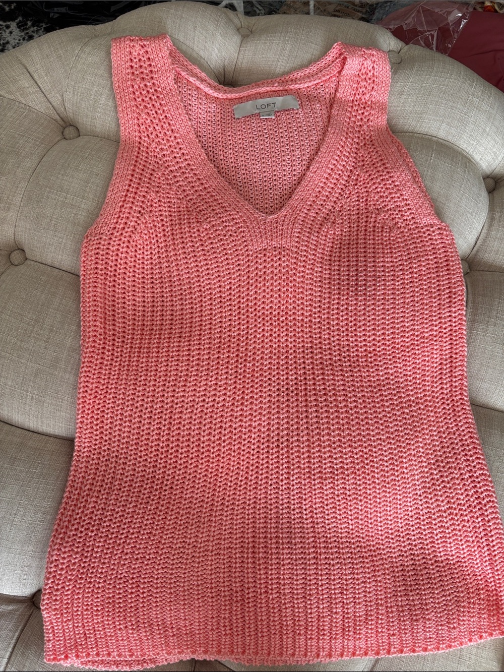 LOFT Coral Pink V-Neck Knit Sweater